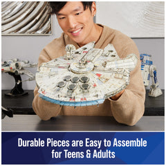 4D Build Millennium Falcon dimensions displayed: 16.9 by 12.4 by 8.8 inches.