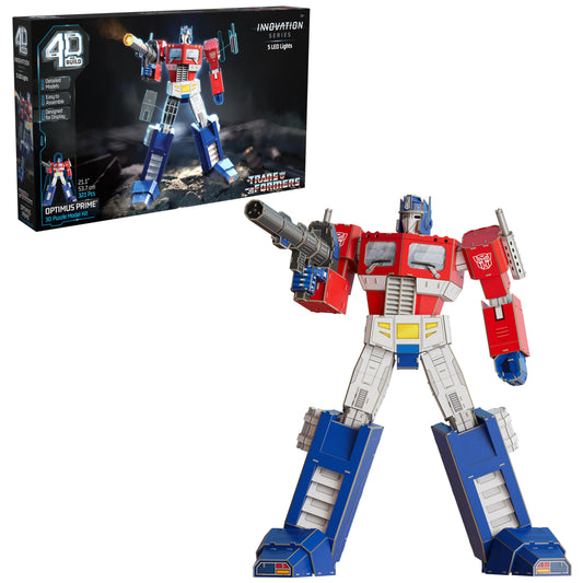 4D Build Optimus Prime LED model illuminates your shelf with a striking display piece