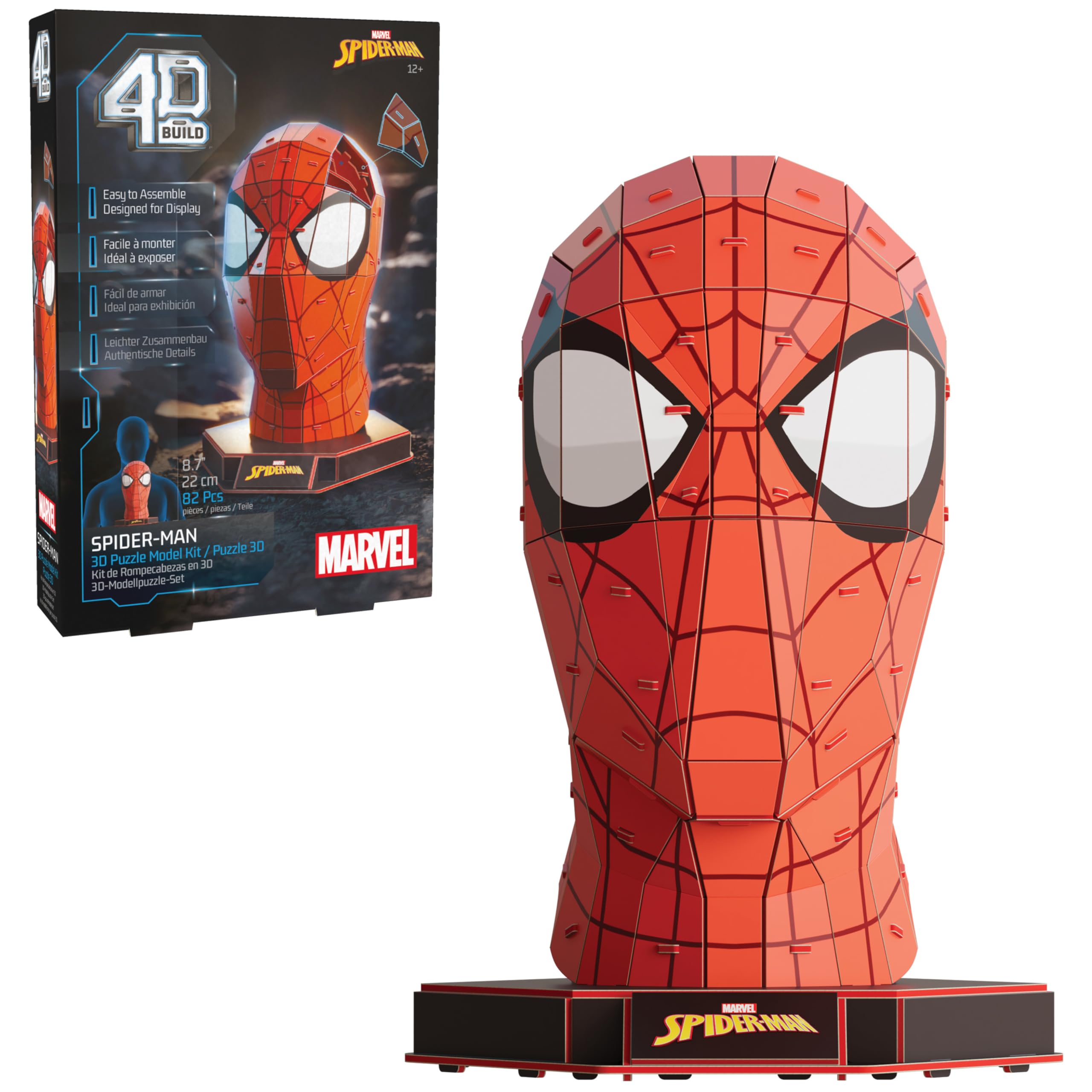 4D Build Spider-Man head puzzle shows detailed display-ready features for fans