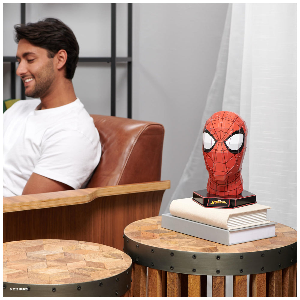 4D Build Spider-Man stand supports a steady desk display