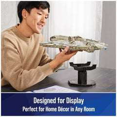 4D Build Millennium Falcon sits among Star Wars collection and room decor.