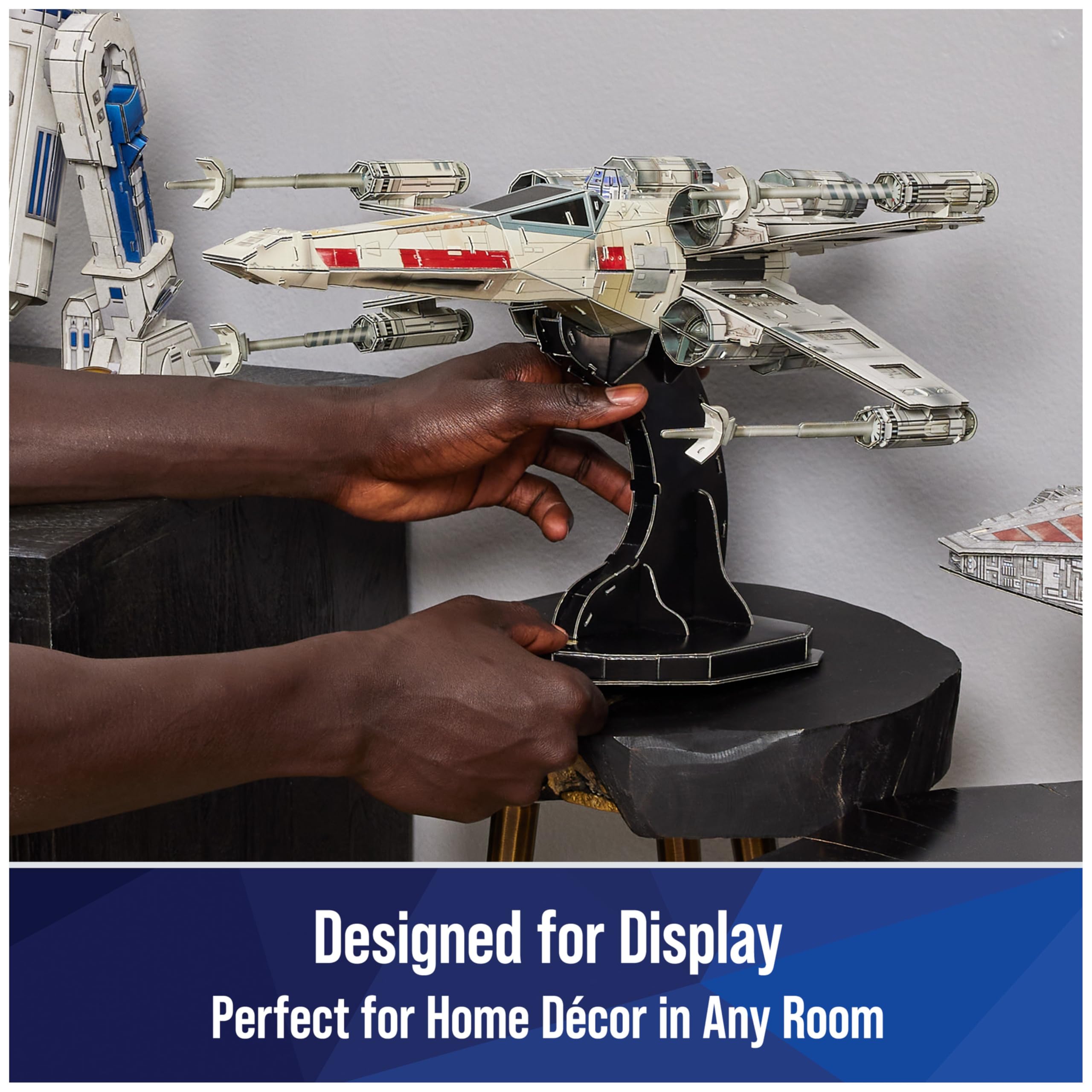 4D Build X-Wing kit includes glue and stand for display.