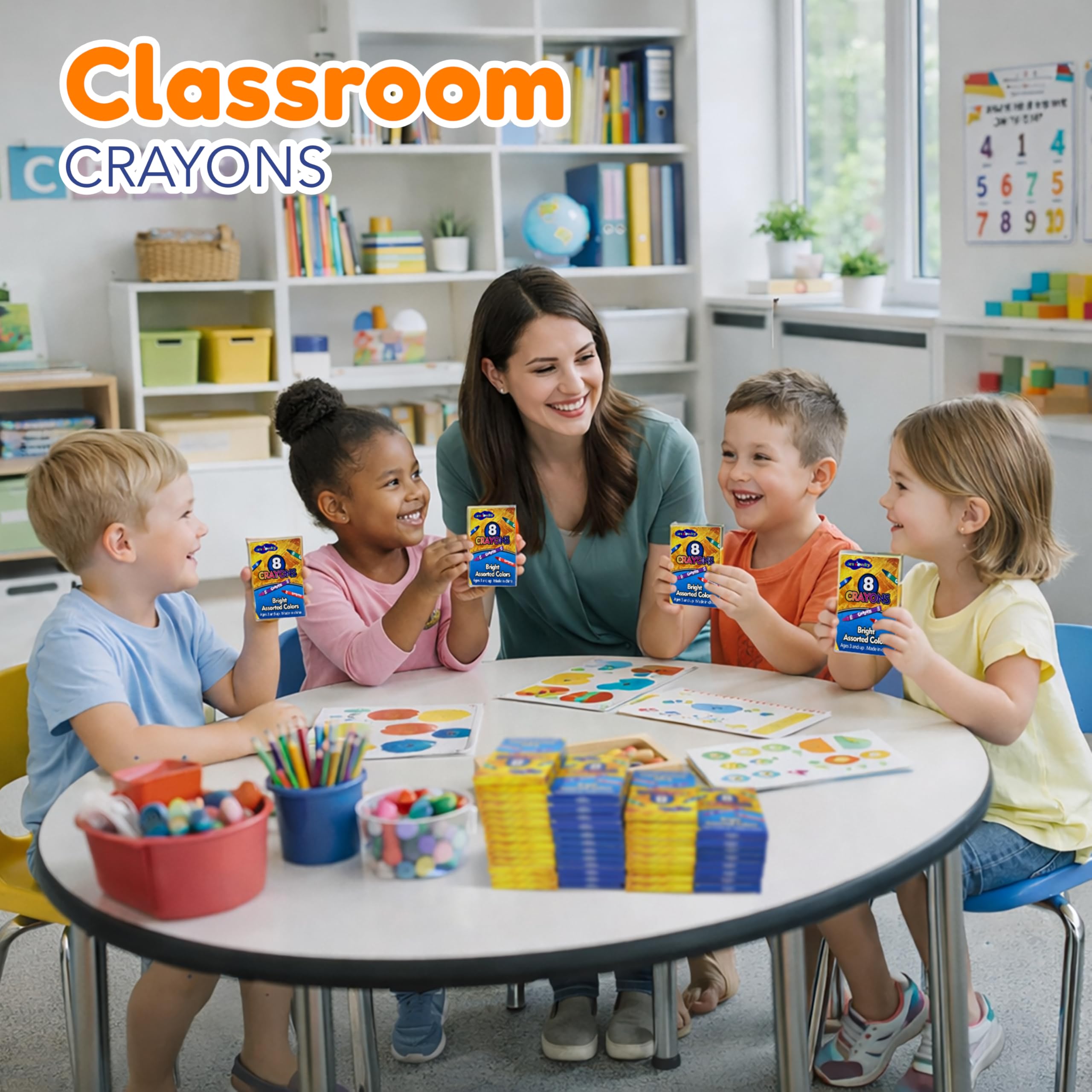 4E's Novelty bright-8-color crayons great for kids' creative activities