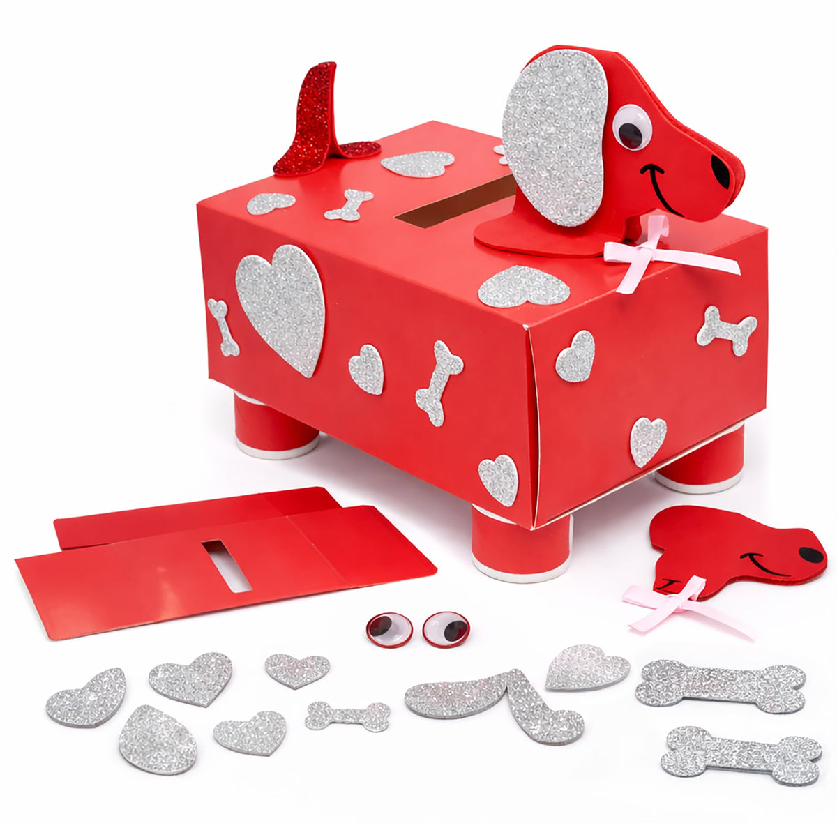 4E's Novelty DIY Valentines Mailbox with dog design, easy assembly for kids
