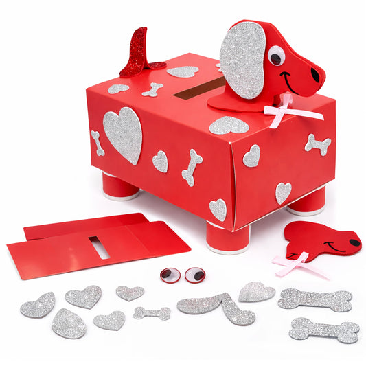 4E's Novelty DIY Valentines Mailbox with dog design, easy assembly for kids