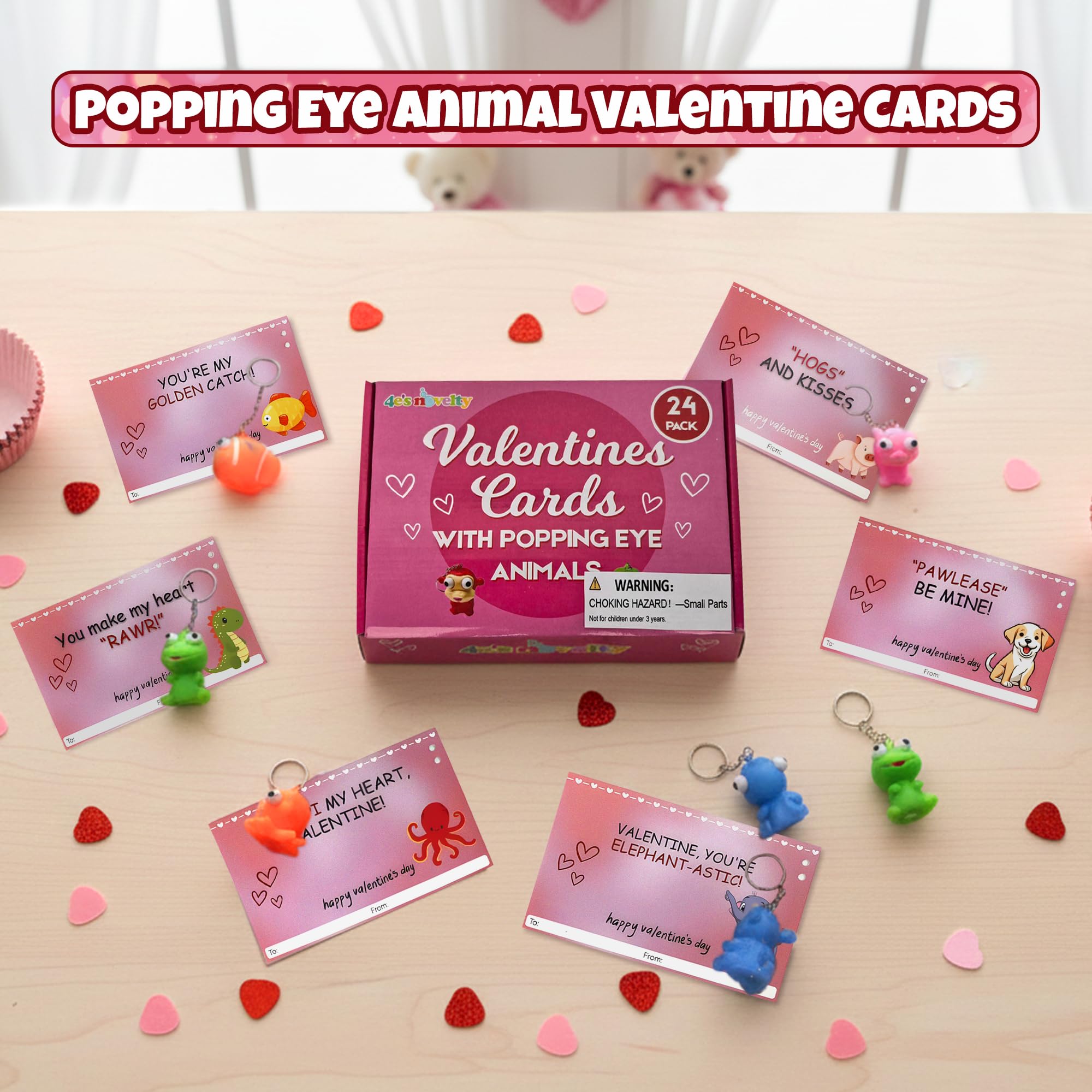 Durable valentines card with popping eyes designed for safe kid play