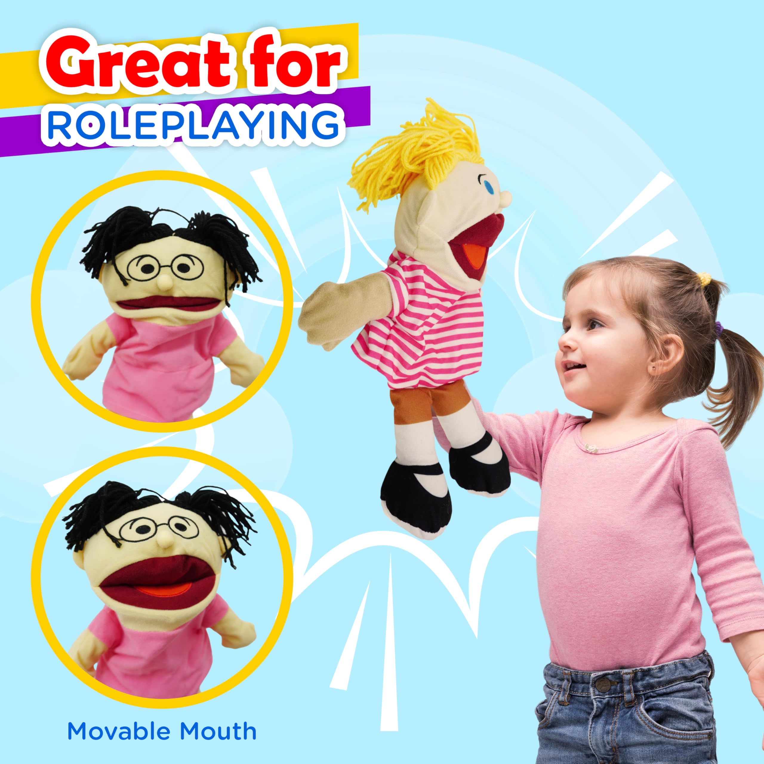 4E's Novelty 14-inch soft plush puppets with durable fabric and easy grip