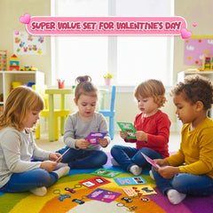 4E's Novelty school valentines exchange set suited for ages 3 and up.