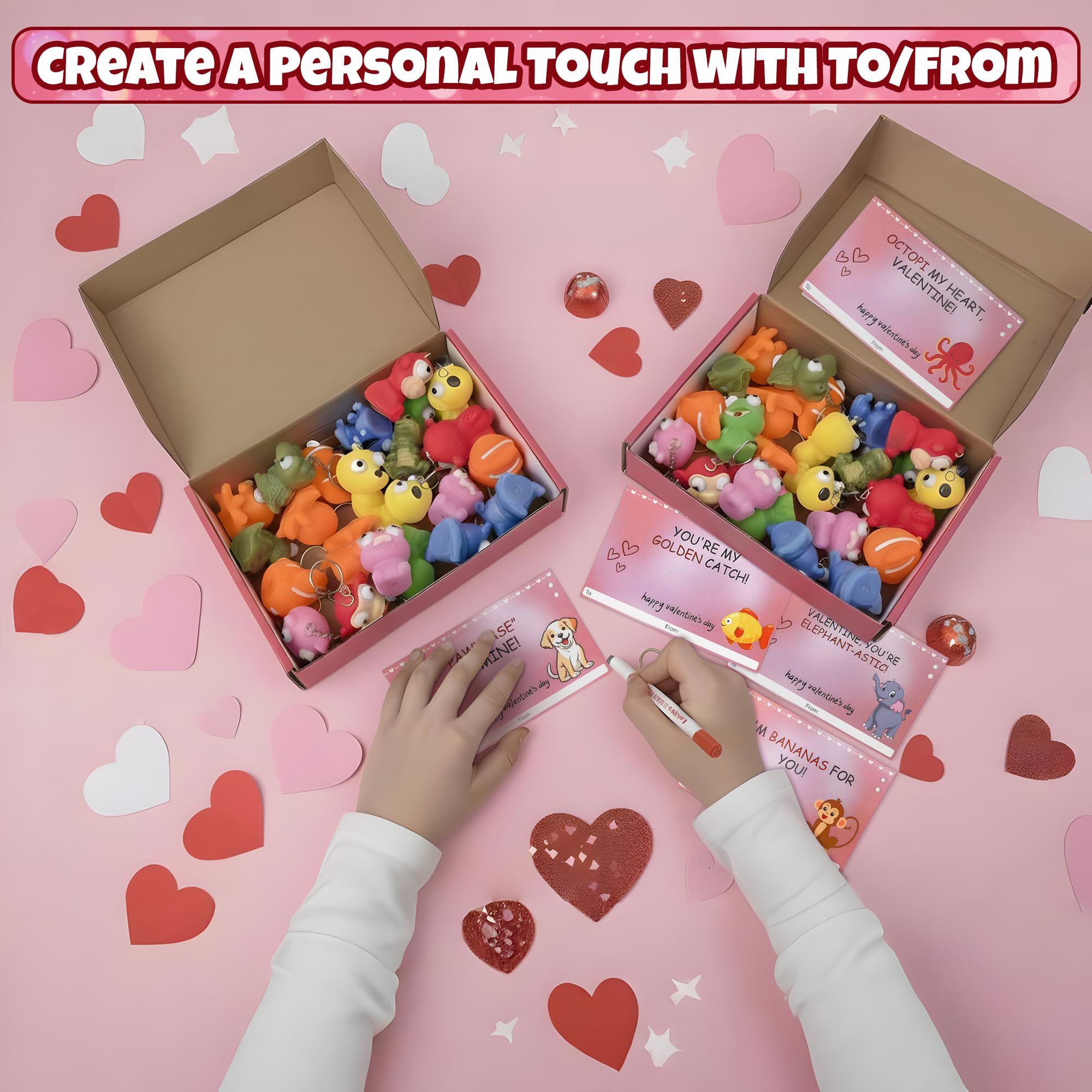 Valentine party favors with eye popping keychain toys and cards