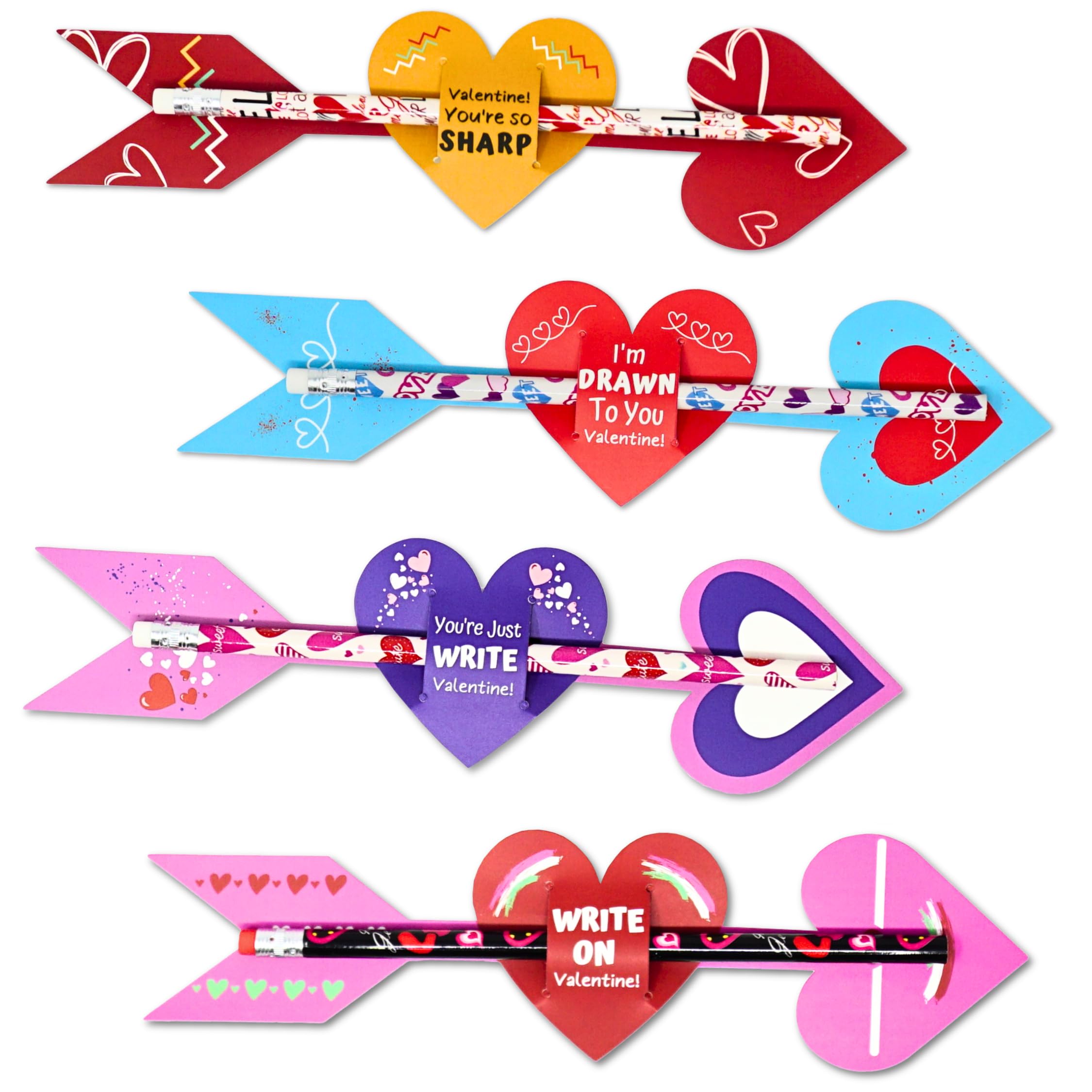4E's Novelty valentines pencils set for classroom activities and gifts.