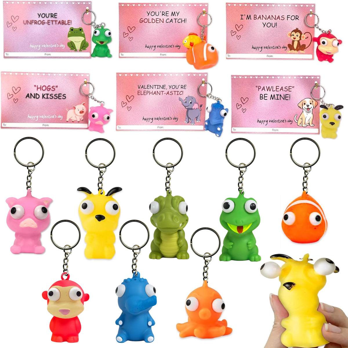 4E's Novelty popping eye animals on valentines card for kids exchange