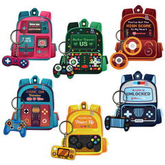 4E's Novelty video game valentines cards front design, bright visuals for classroom gift exchanges