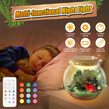 7july night light dinosaur terrarium glows softly at bedtime.