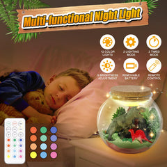 7july night light dinosaur terrarium glows softly at bedtime.