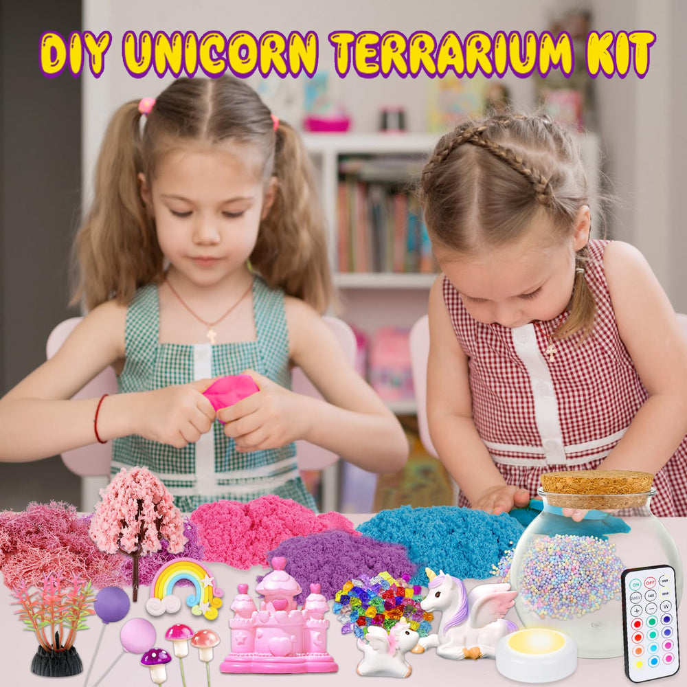 7july Unicorn Terrarium Kit model figures and castle pieces for play.