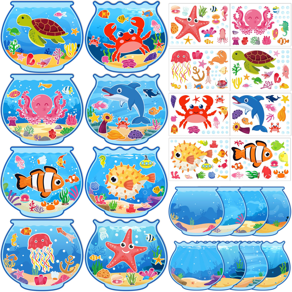 80UncleKimby ocean sticker pack with fishbowl backgrounds for kids' crafts