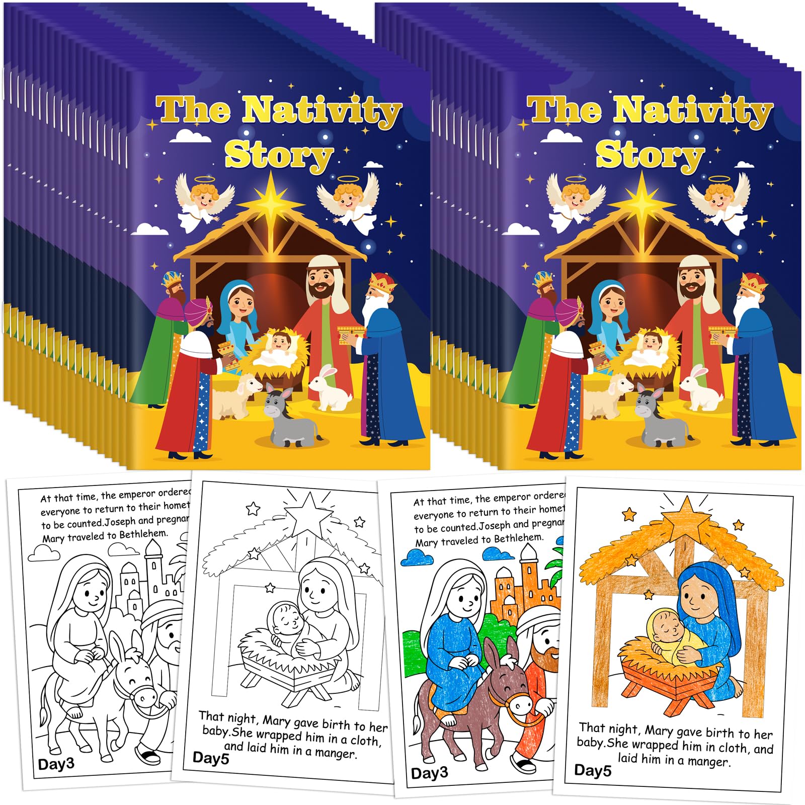 90shine 36-piece nativity coloring book set for classroom activities.