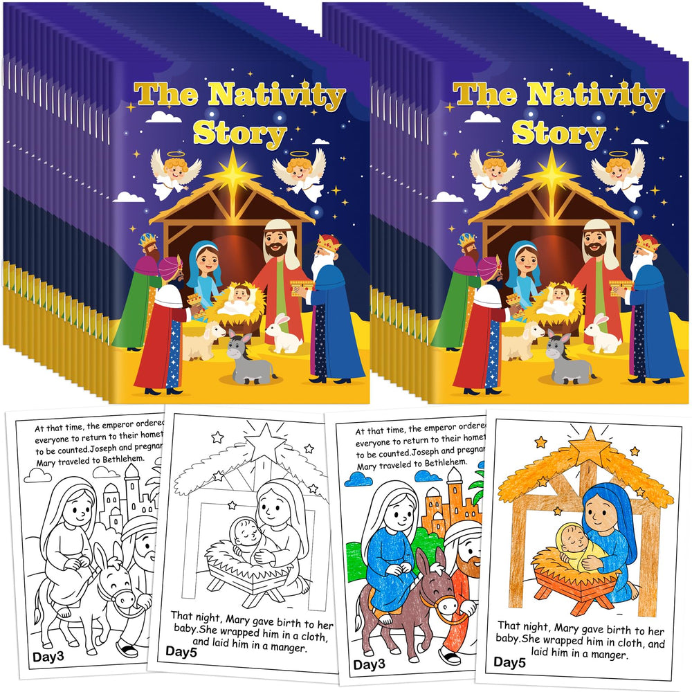 90shine 36-piece nativity coloring book set for classroom activities.