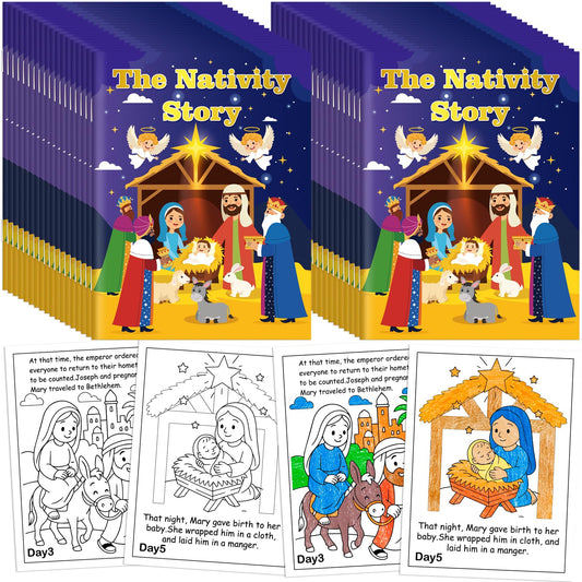 90shine 36-piece nativity coloring book set for classroom activities.
