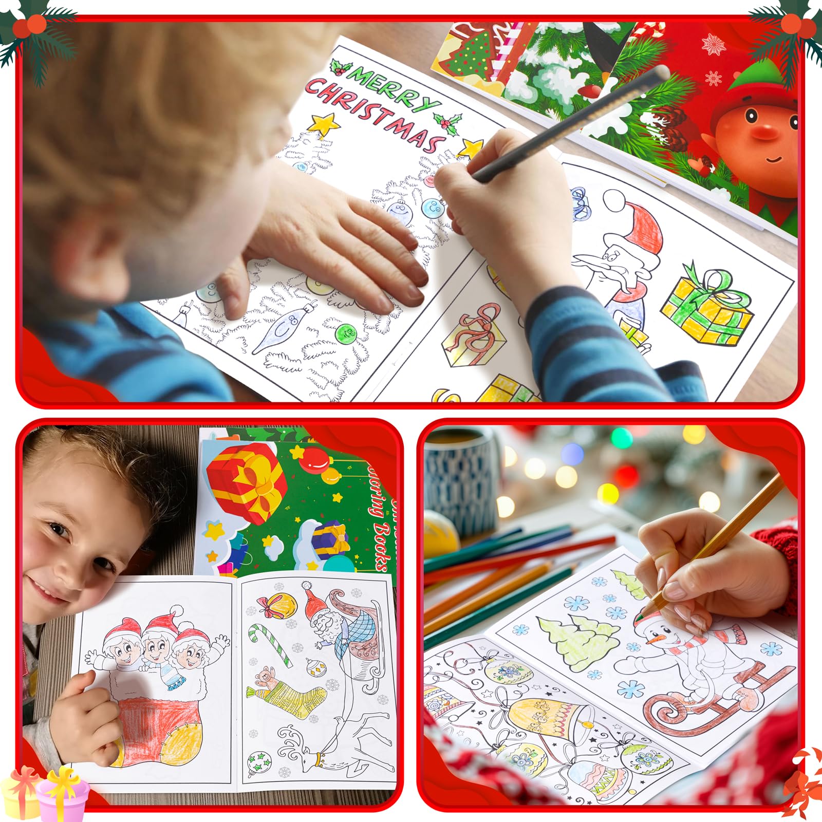 90shine Christmas coloring pages featuring elf, penguin, and Santa designs for holiday fun