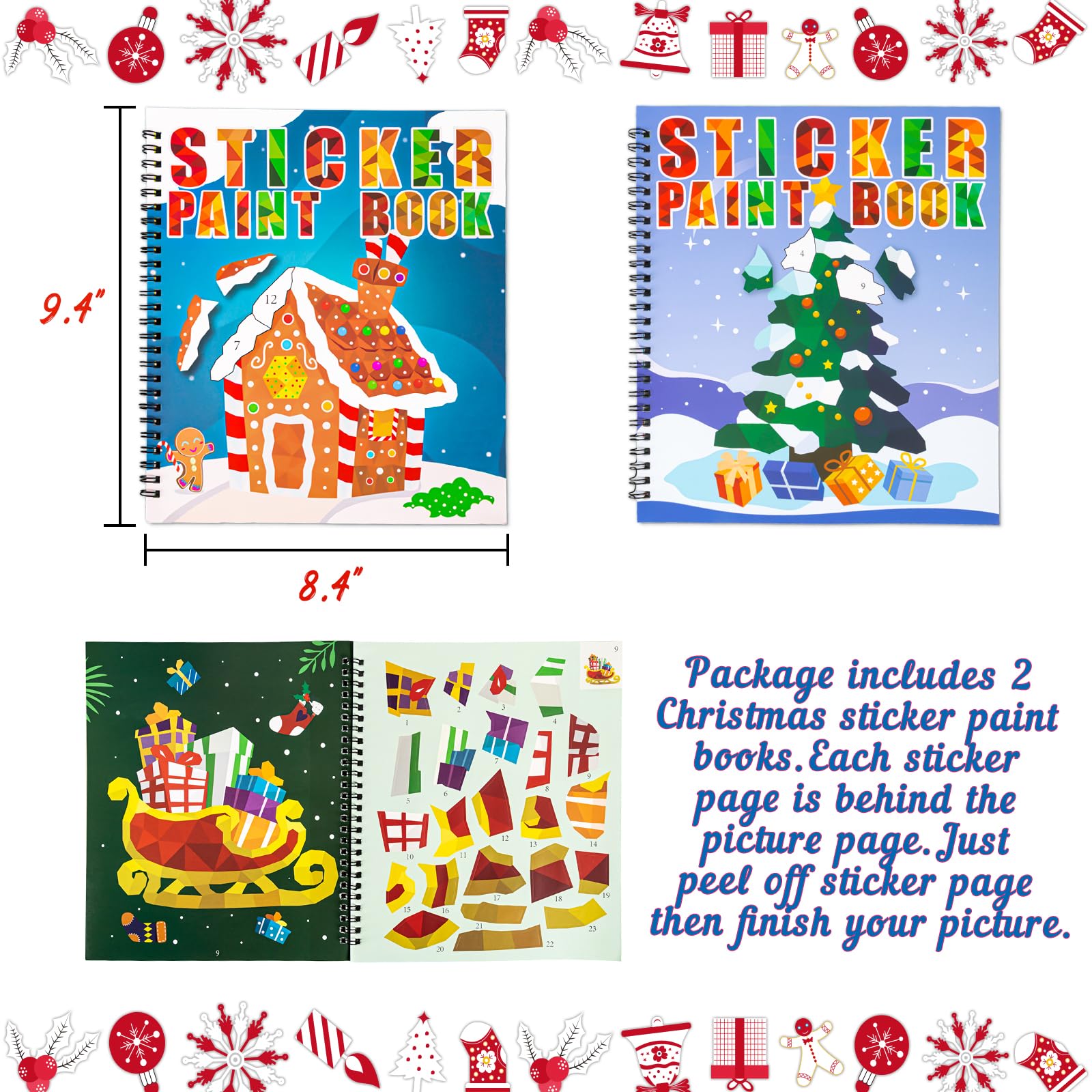 90shine Christmas sticker paint book gnome page for playful holiday art sessions