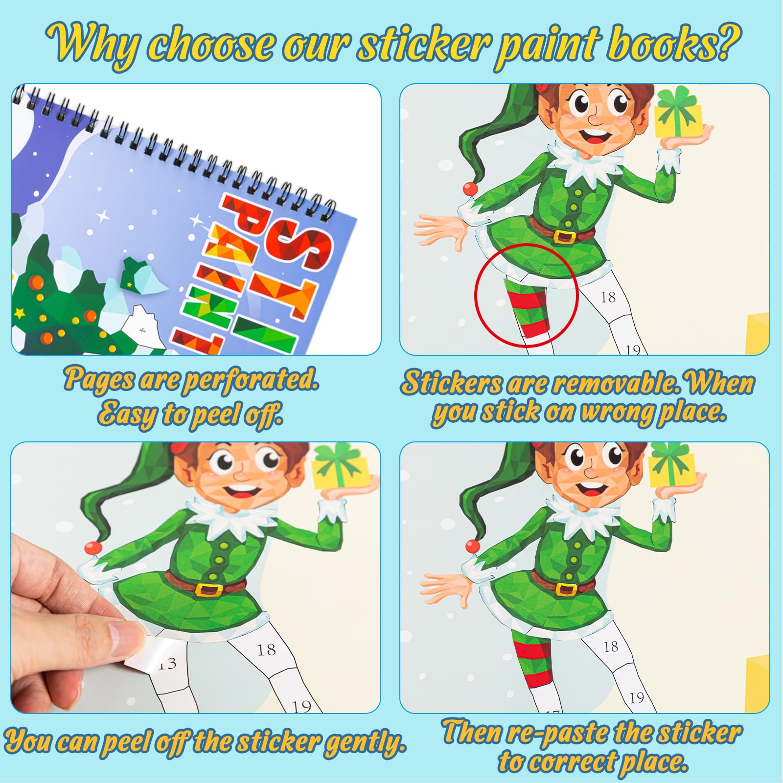 90shine Christmas sticker paint book reindeer page for quick gift-ready artwork