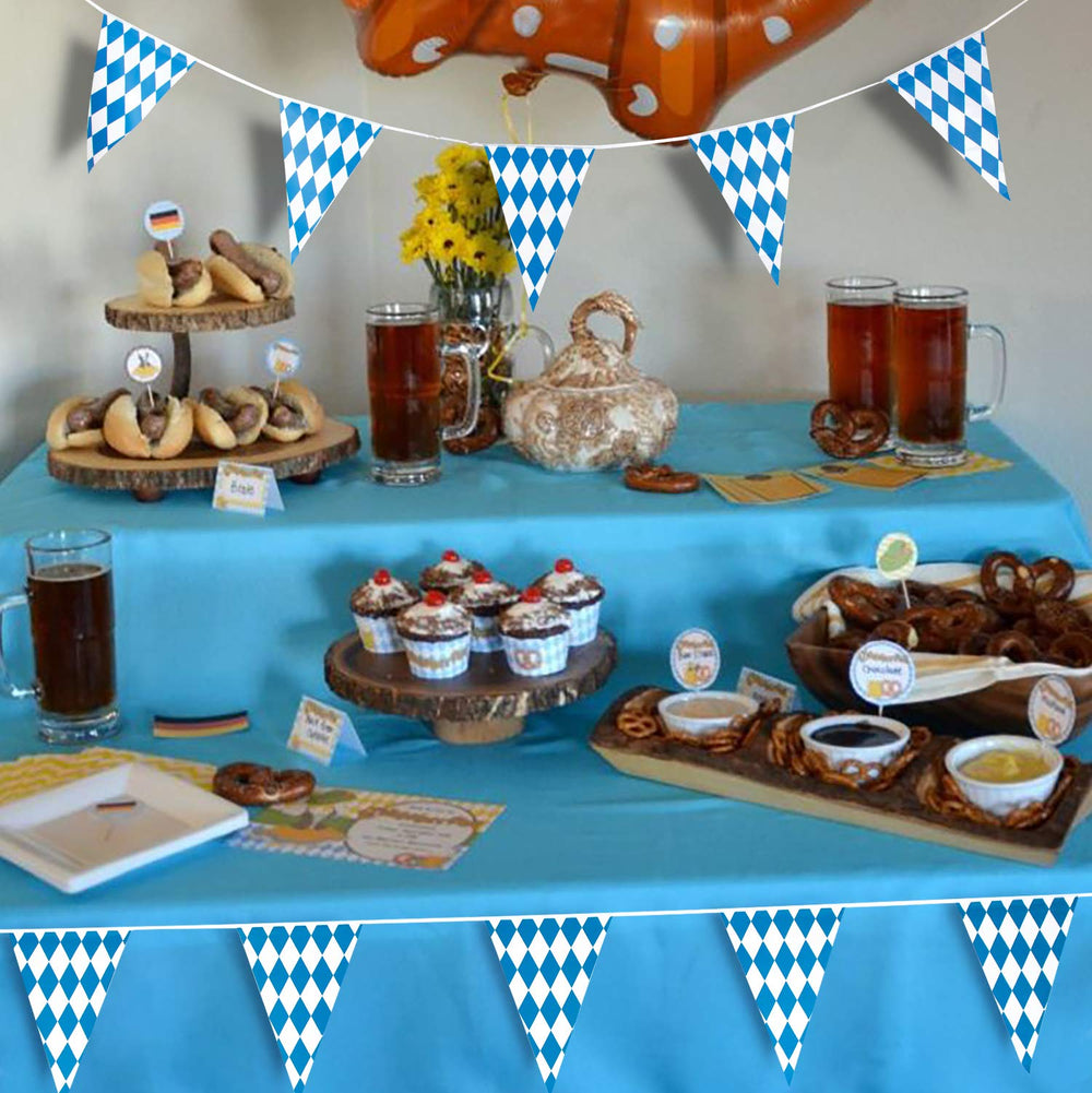 90shine waterproof PE flags withstand outdoor Oktoberfest celebrations.