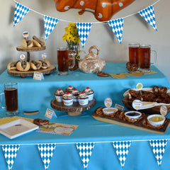 90shine waterproof PE flags withstand outdoor Oktoberfest celebrations.