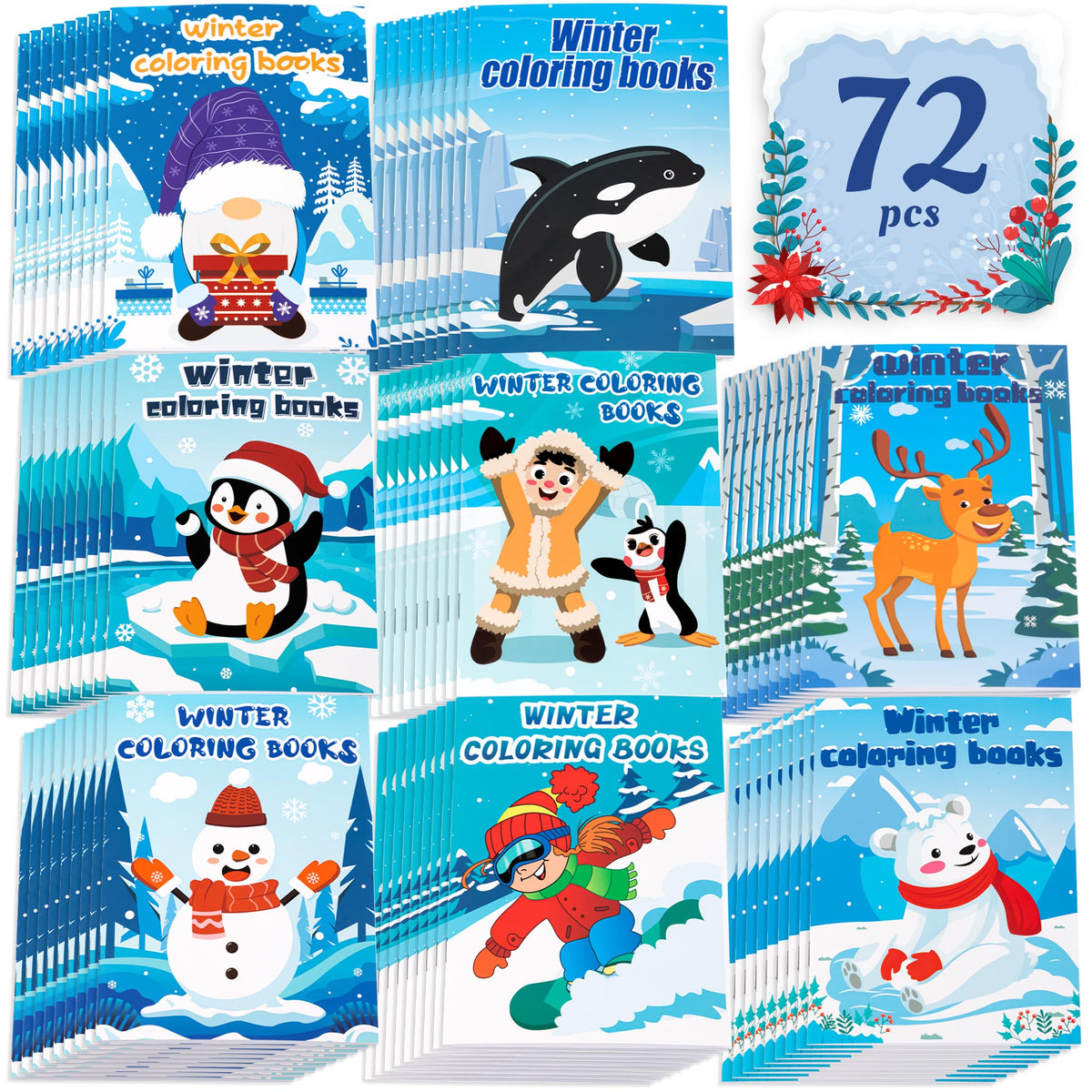 90shine winter coloring books cover, ideal for gift bags and holiday party favors