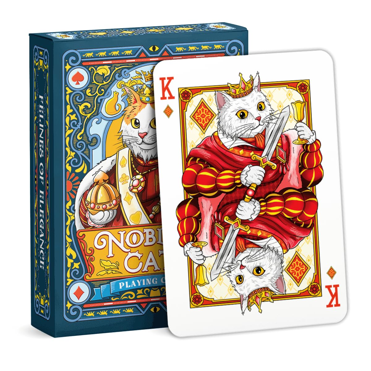99FOX Noblific cats playing cards deck close-up with cat-themed illustrations for social game nights
