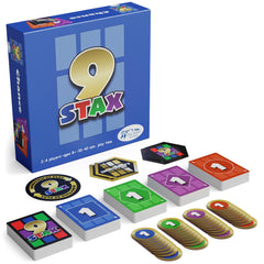 9Stax base game box contents ready for quick family play sessions.