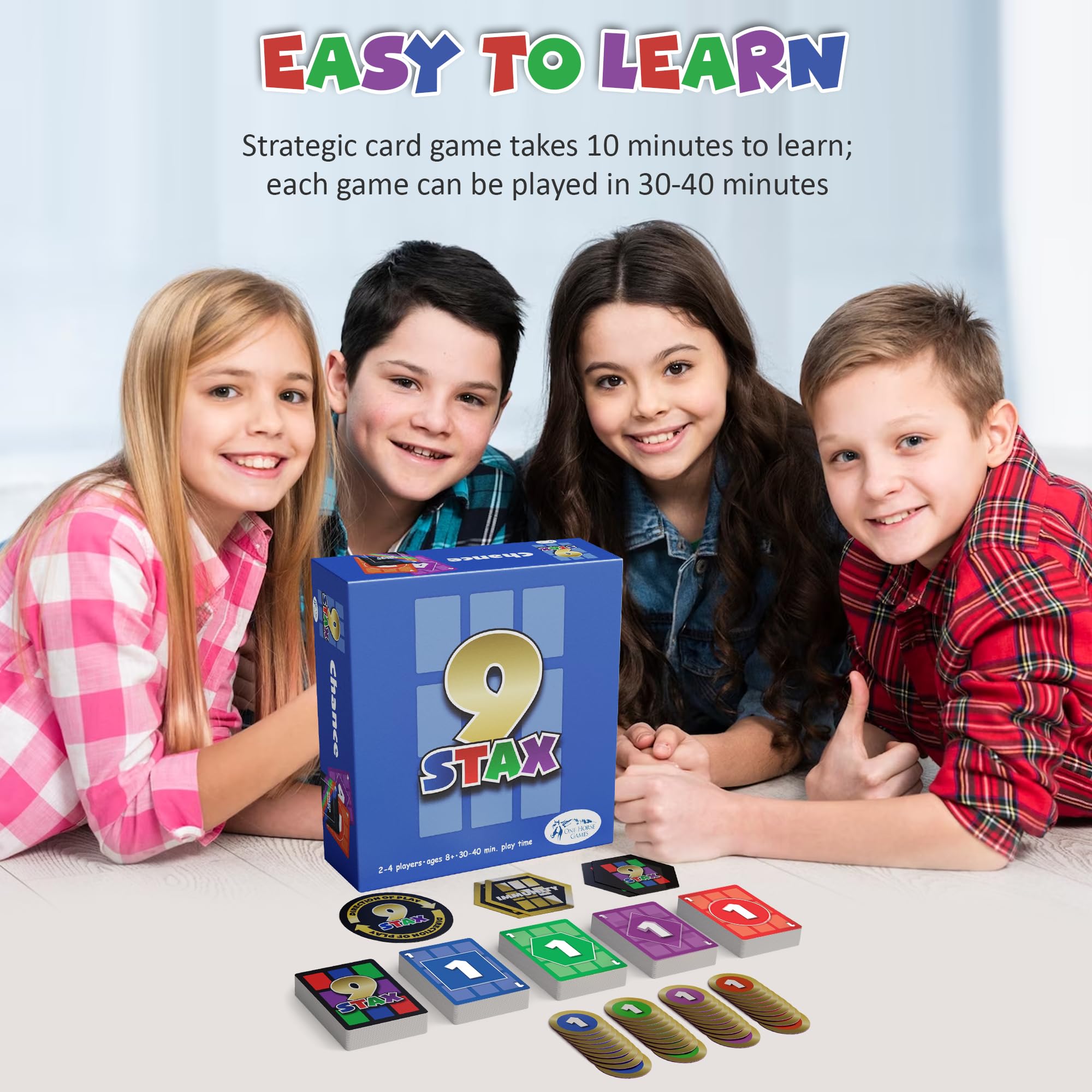 Game night setup illustrating social play with the 9Stax base game.
