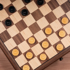 A&A walnut-maple inlay enhances elegance and board visibility.