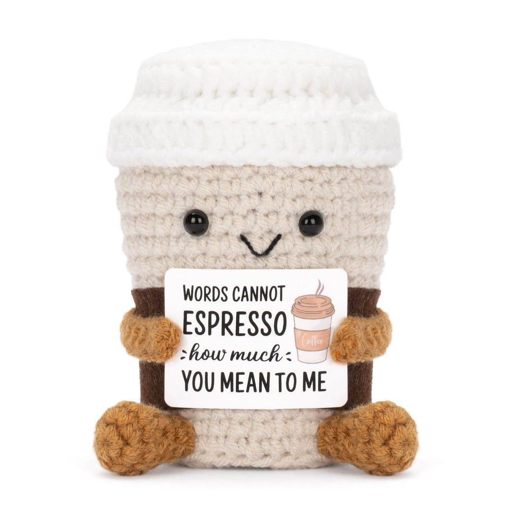 A AIFAMY Positive Coffee doll face close-up with cute expression and detailed stitching for desk display