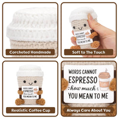 A AIFAMY Positive Coffee doll placed in a gift basket for a playful surprise