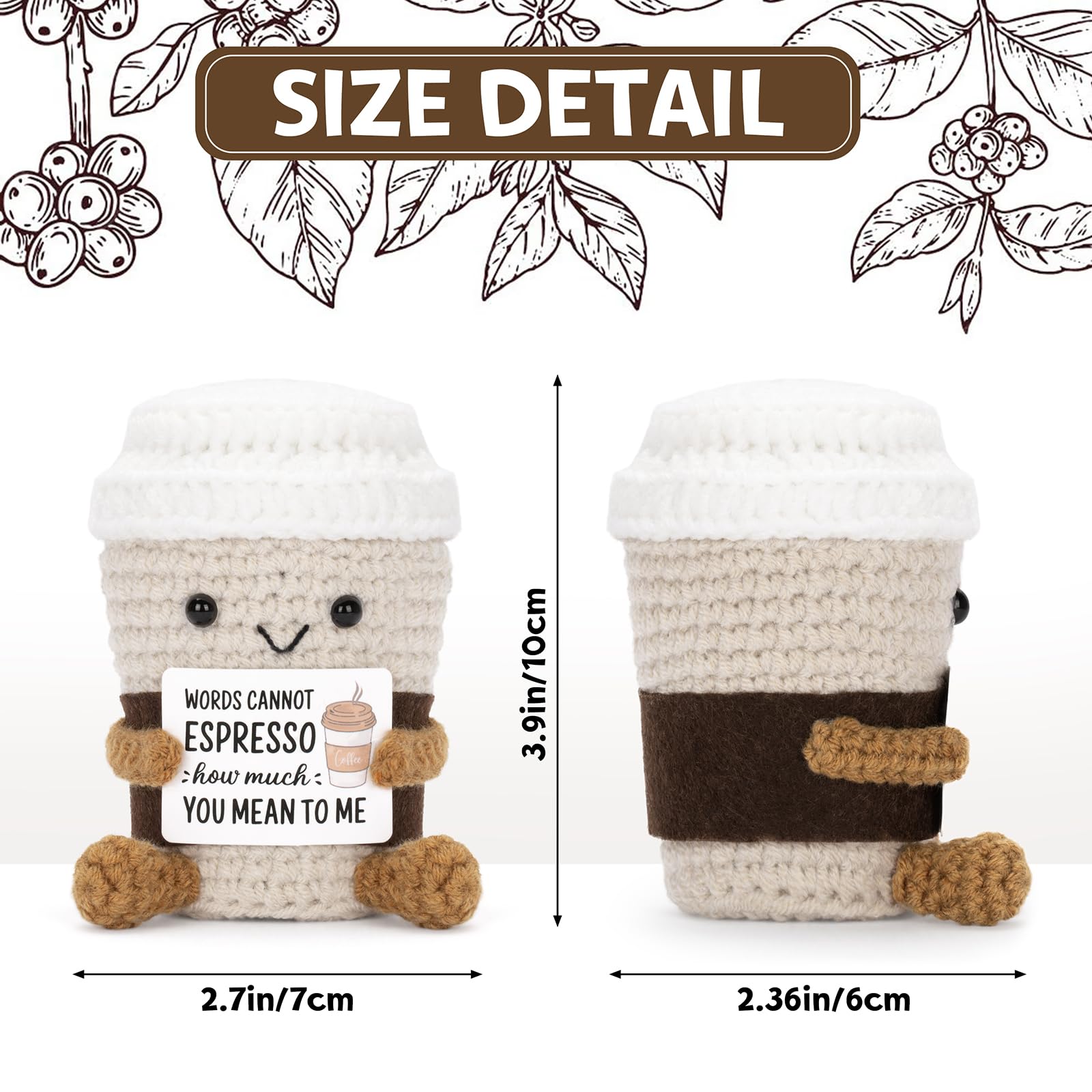 A AIFAMY Positive Coffee crochet doll small size ideal for display