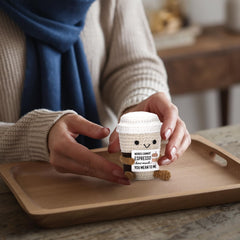 A AIFAMY Positive Coffee crochet doll with card ready to gift