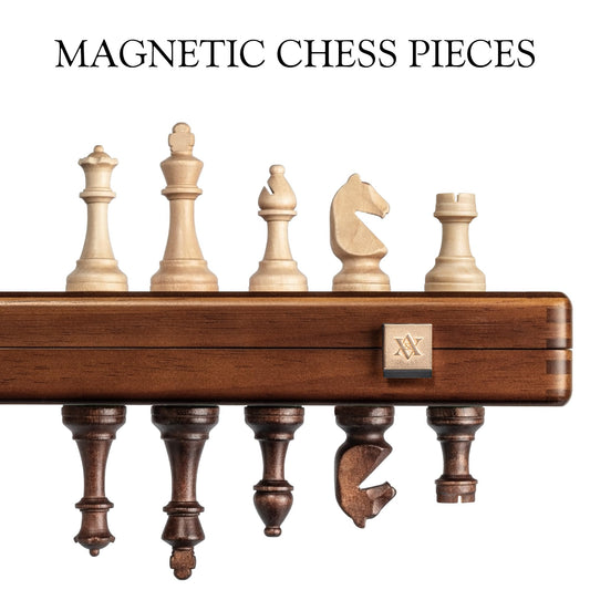 A&amp;A handmade Staunton pieces in natural wood offer refined aesthetics.