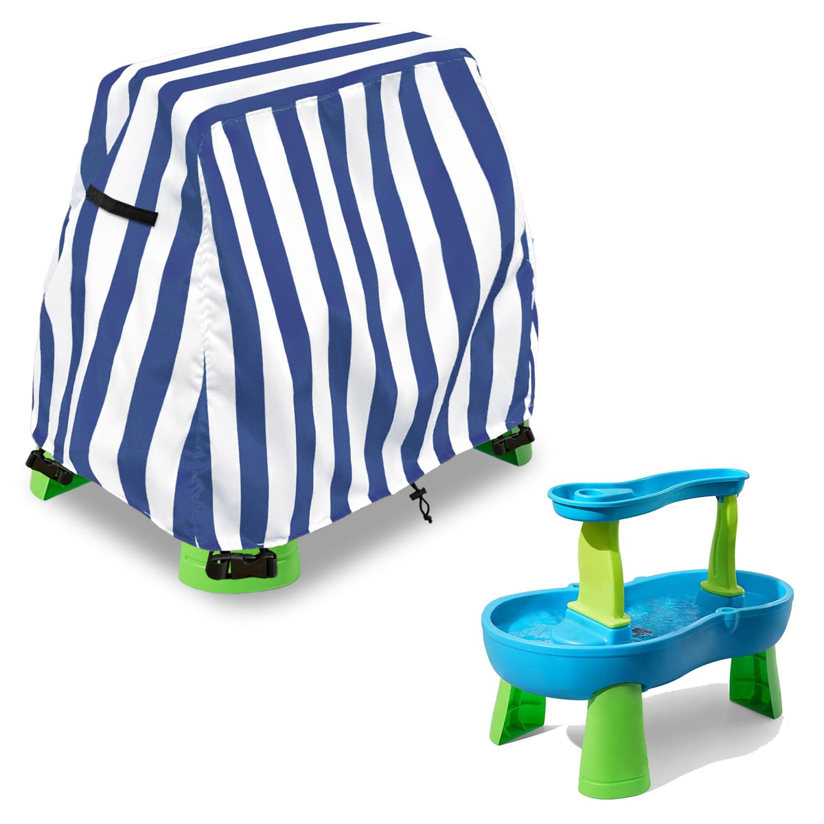 Aacabo kids water table cover showing dimensions 41in x 25in x 33in for a snug fit.