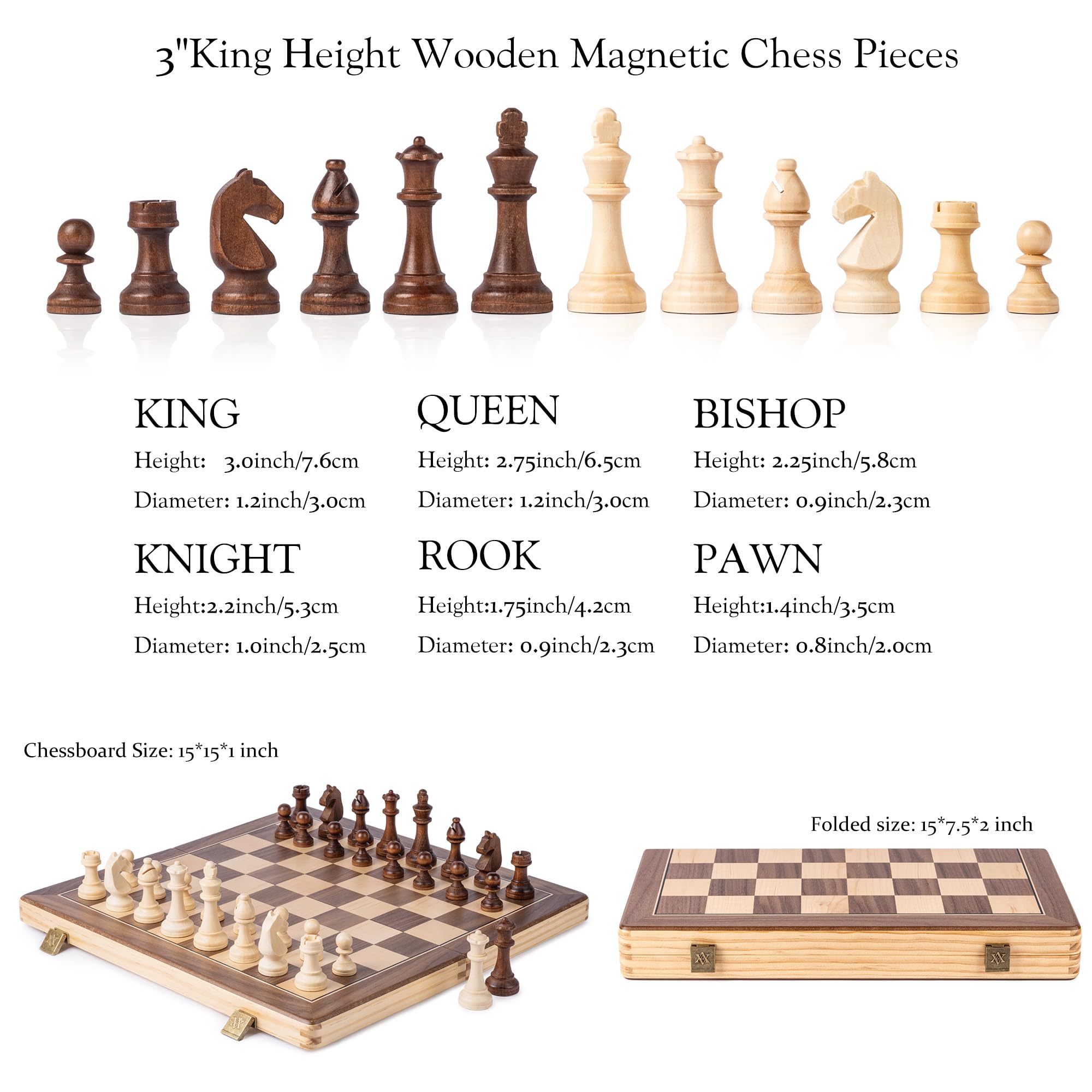 A&A 3-inch Staunton king pieces for classic chess aesthetics