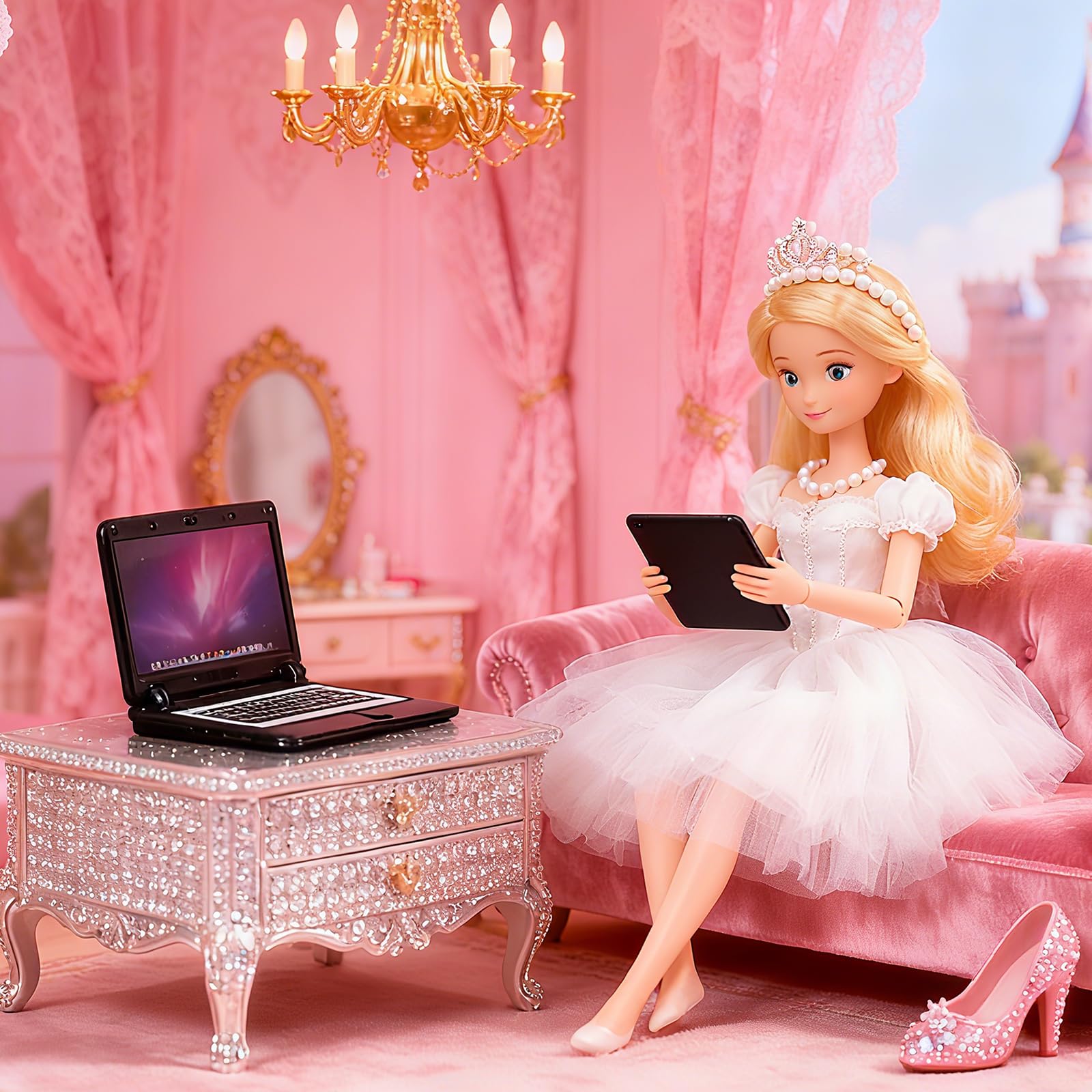 Aanxufa mini tablet dollhouse prop offers modern realism for room scenes