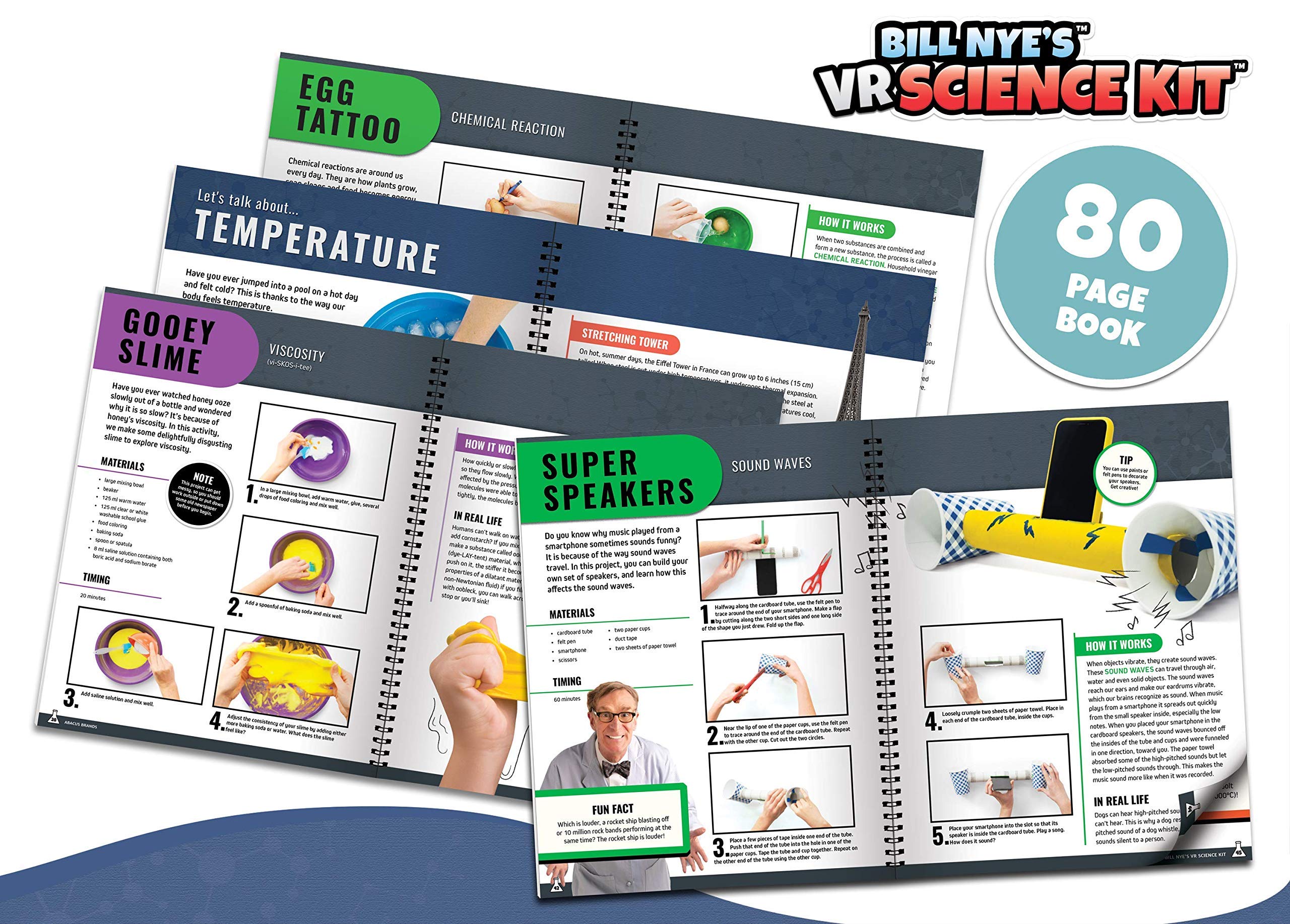Abacus Brands Bill Nye VR box content image features 50-piece science toolkit.
