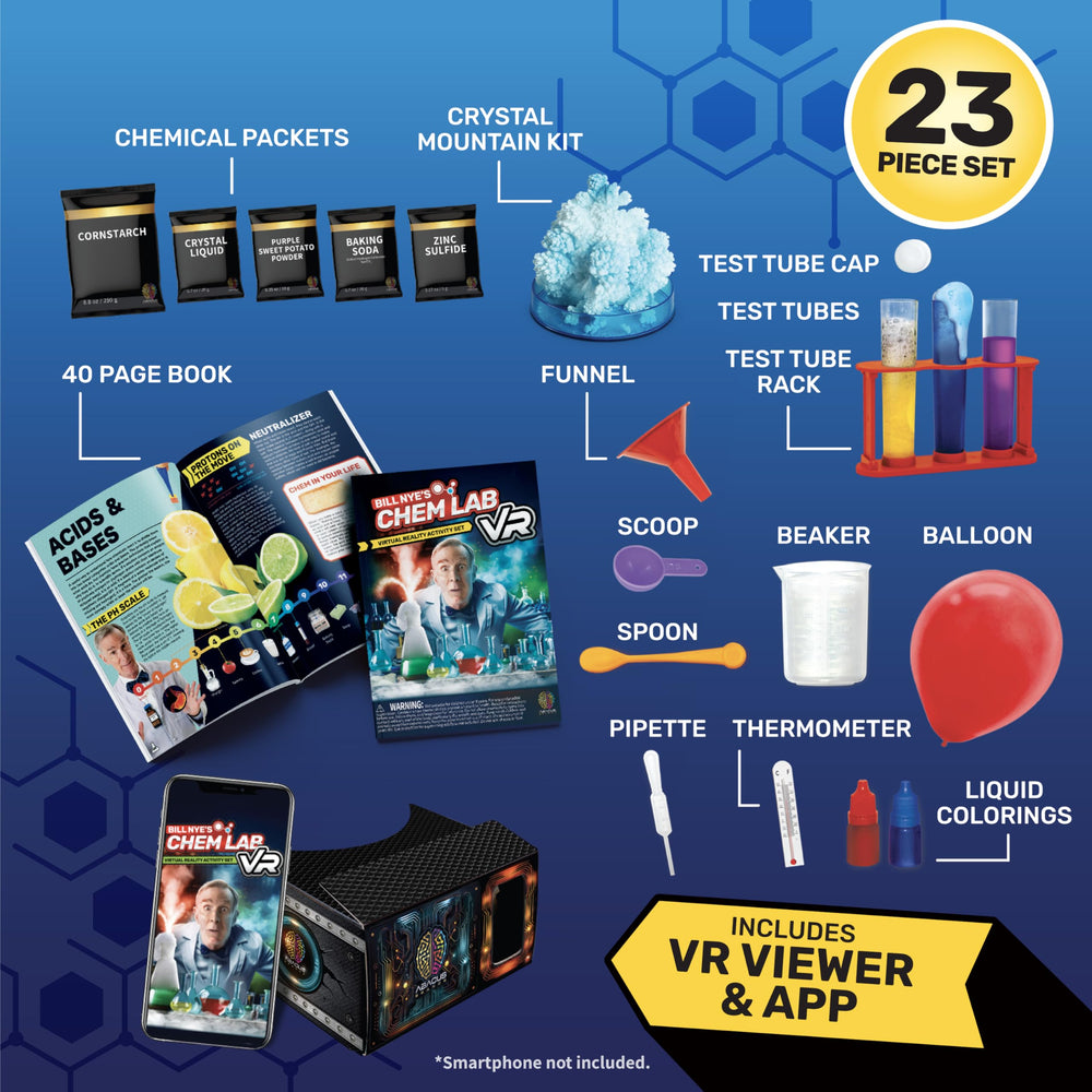 Bill Nye's Science Squad 23-piece chemistry set enabling safe, hands-on experiments