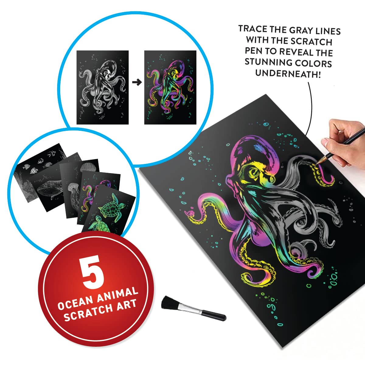 Abacus Brands VR Oceans scratch art set encouraging ocean-inspired creativity.