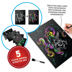 Abacus Brands VR Oceans scratch art set encouraging ocean-inspired creativity.