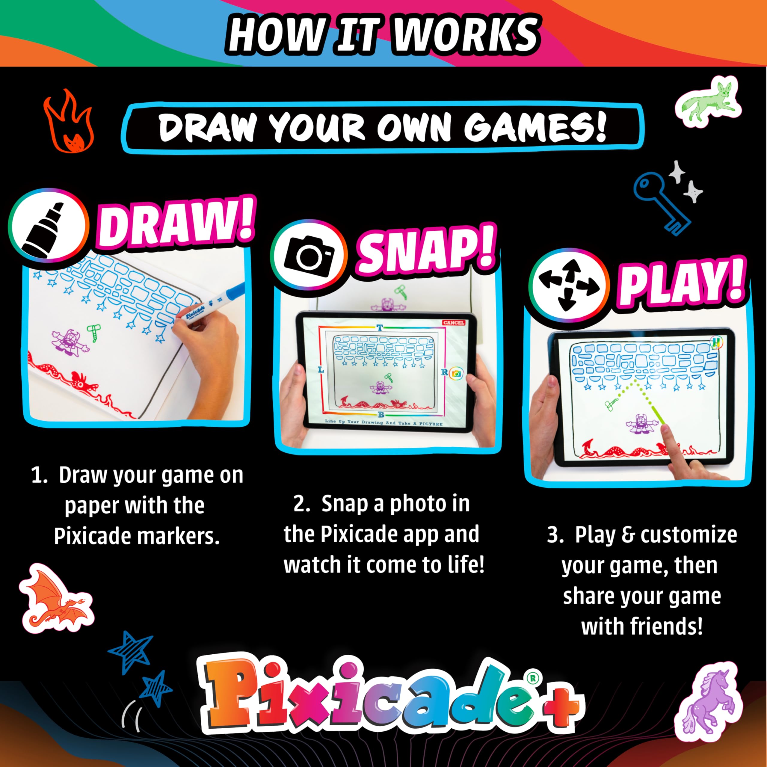 Abacus Pixicade+ sports and puzzle games designed with simple markers and photos.