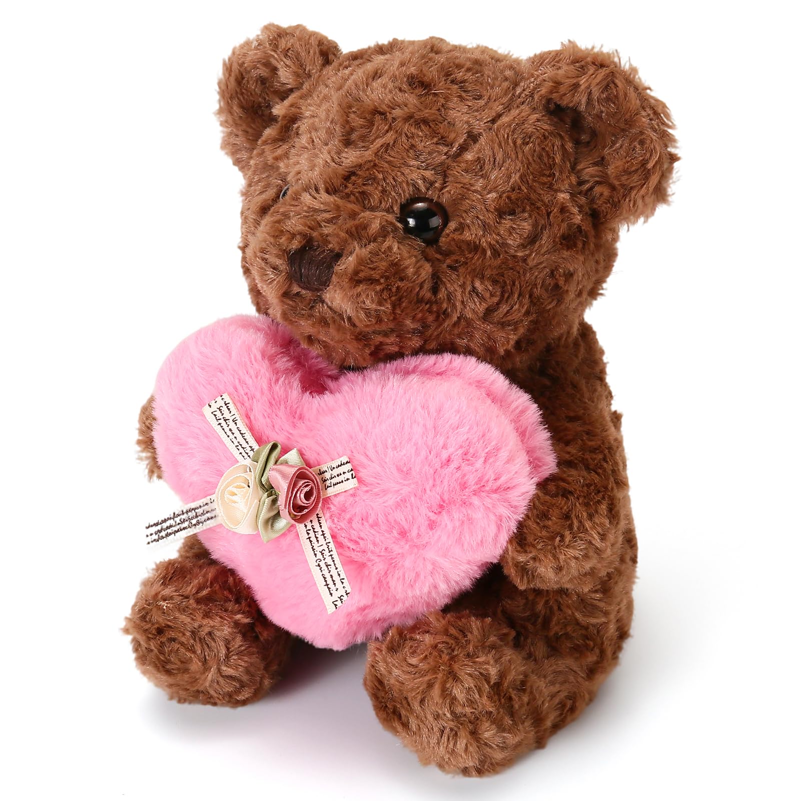 ABEARCAR teddy bear with pink heart and bow, plush and huggable.