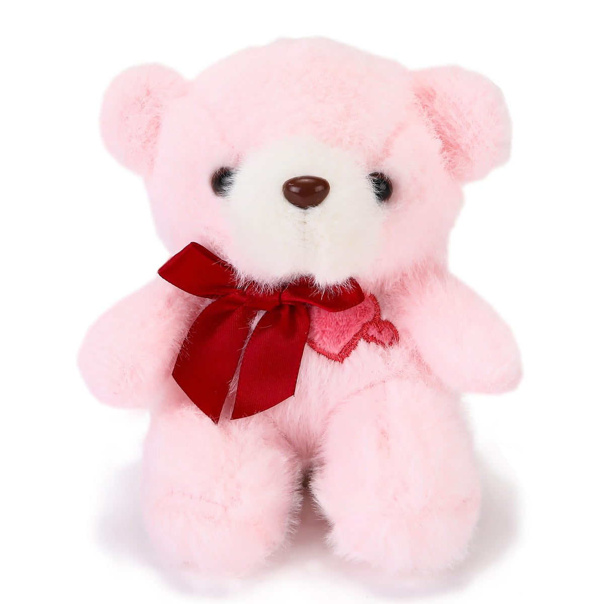ABEARCAR pink heart teddy bear with embroidered heart, ideal for gifting.