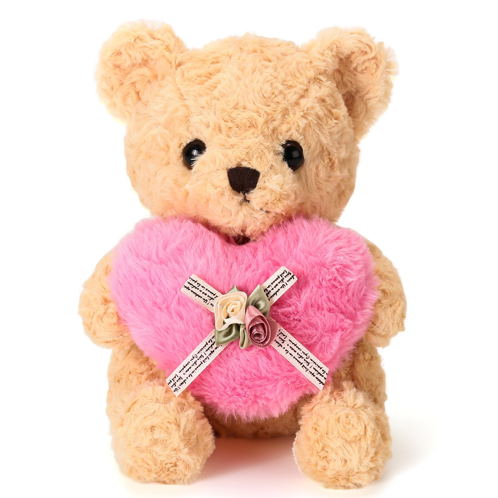 ABEARCAR teddy bear with pink heart, 20cm, a cute gift for kids.