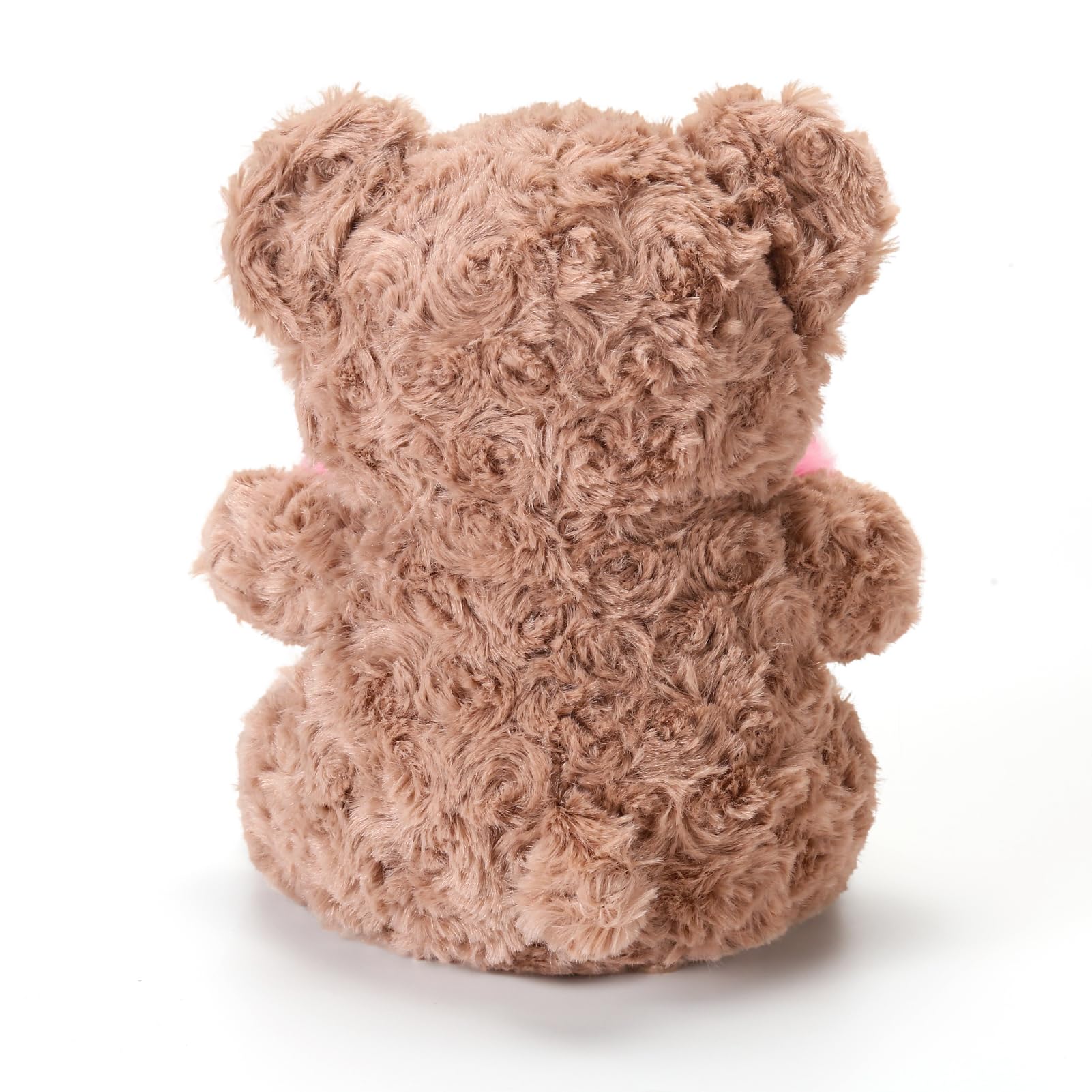 ABEARCAR teddy bear with pink bow and roses highlights delicate detail.